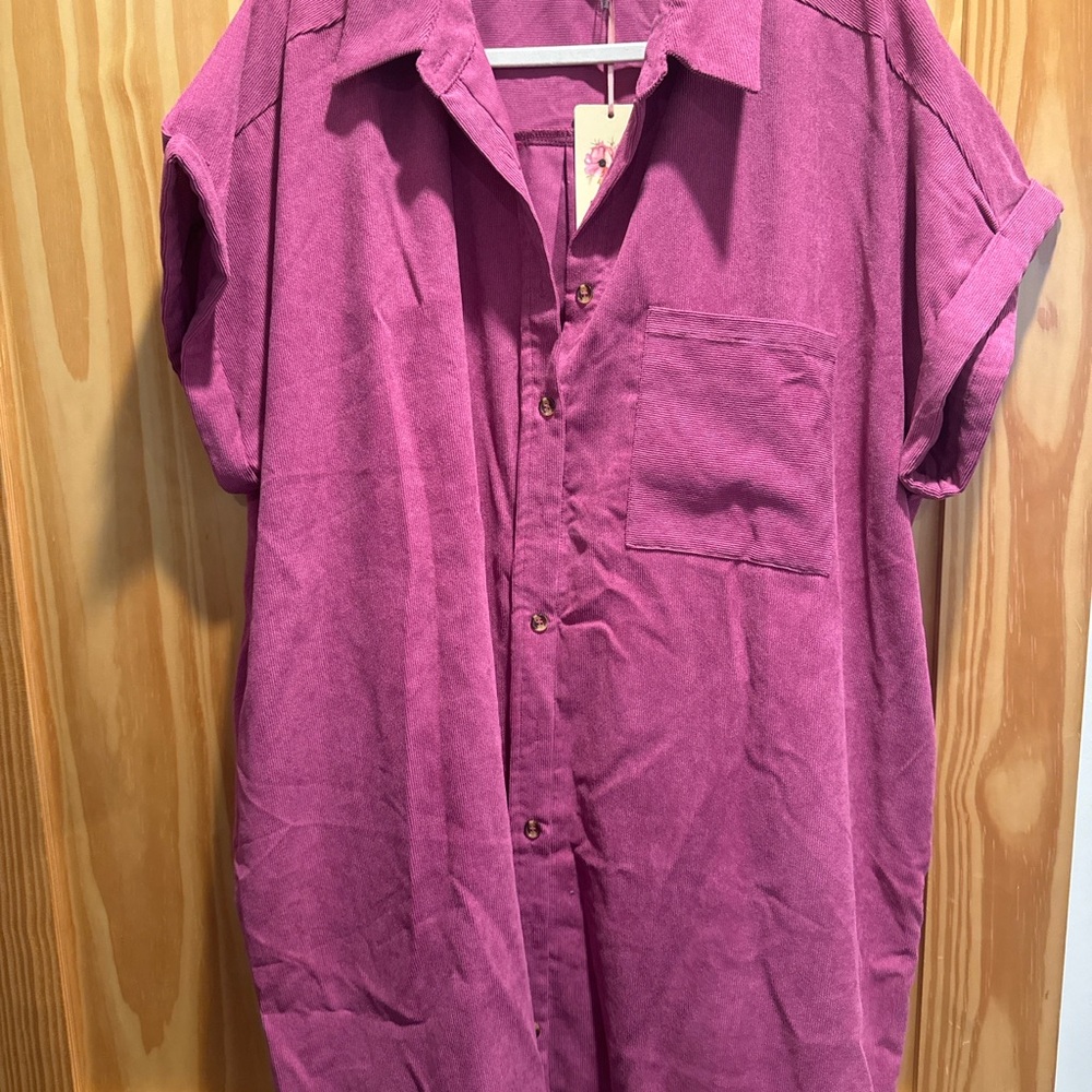 Entro Pink Corduroy Button-Front Shirt Dress | Size XL | NWT